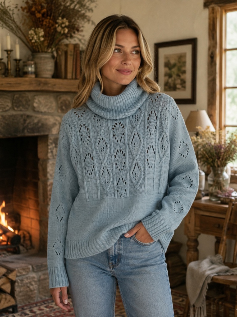 Toad & Co 100% wool slouchy boxy open knit/crochet sweater L fall winter cosy